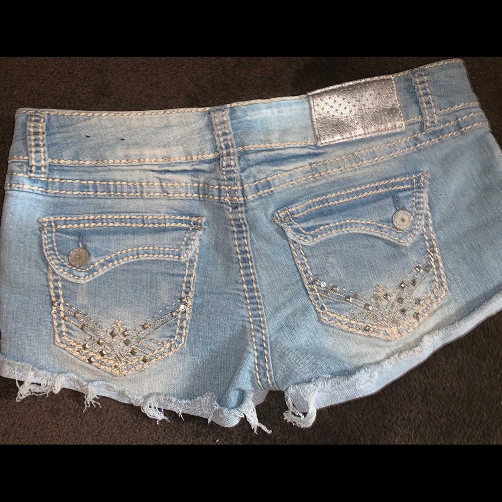Almost Famous light blue denim booty shorts